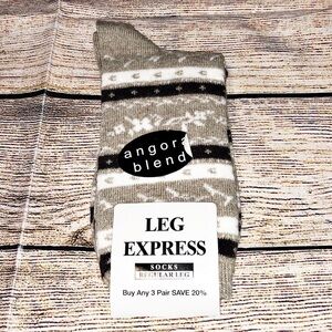 NWT Leg Express Brown Angora Crew Socks